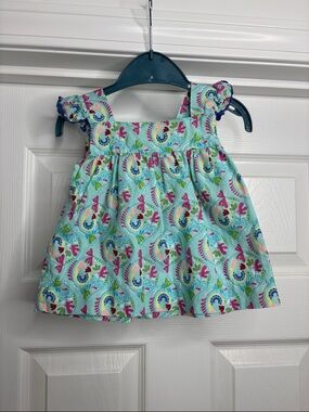 Girls' Aqua Floral Flutter Sleeve Top